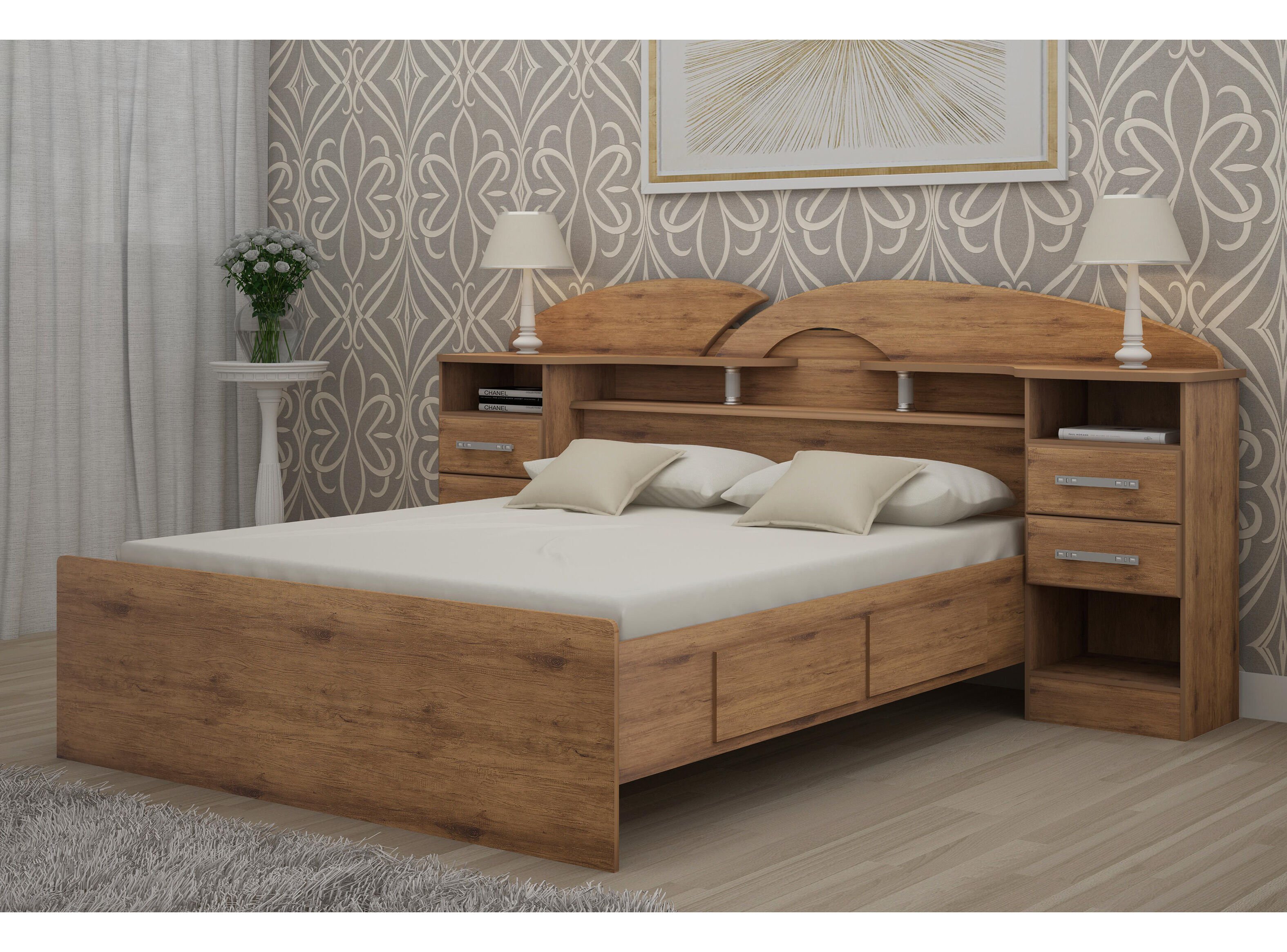 Cama Americana Elite 2 Plazas con Respaldo + Veladores
