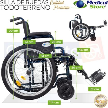 Medical Store Silla de Ruedas TODO TERRENO de Lujo, Modelo 101, Acero Resistente, Con Eleva piernas Desmontables y Descansabrazos Abatibles Color Rojo.…