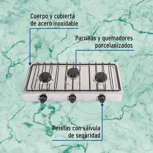 Kit Parrilla 3 Quedamores C/ Tanque Gas 9kg Y Instalacion Gris