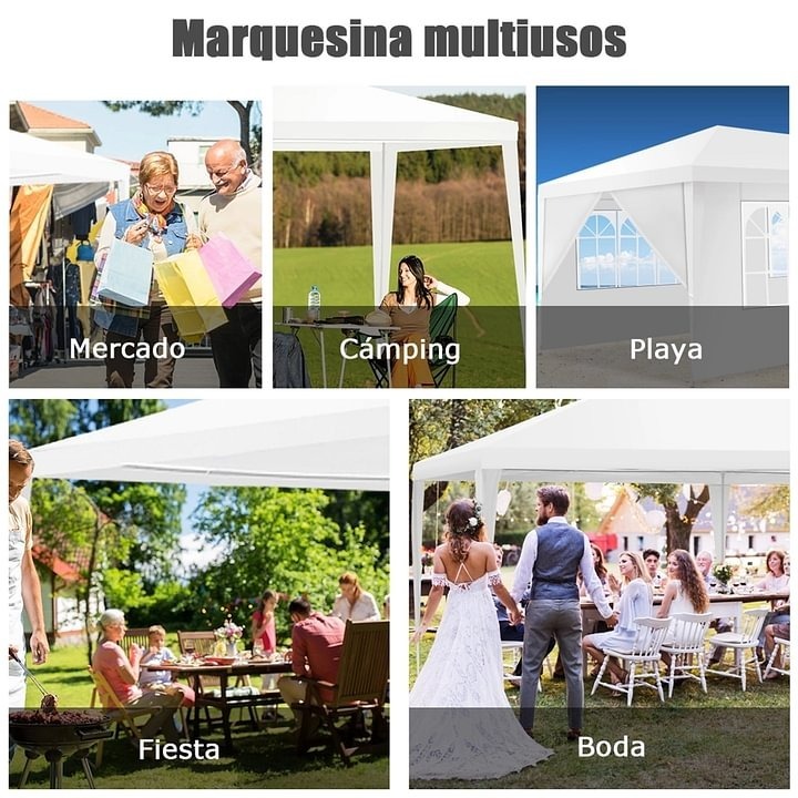 Costway Carpa de Exterior Entoldado para Bodas Portátil con 4 Paredes Removibles Glorieta para Eventos Refugio Patio Blanco 6 x 3 x 2,5 m Costway Modern