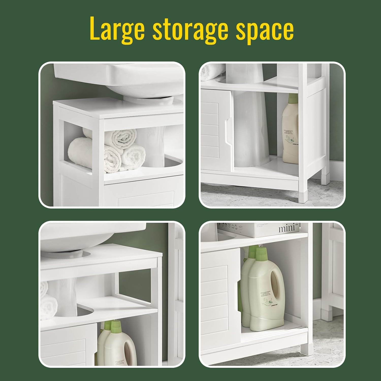 SoBuy Armario para Lavabo Mueble de Baño Debajo del Lavabo con 2 Puertas Armario de Suelo Lavabo para Baño con Mueble(Blanco FRG128-II-W)