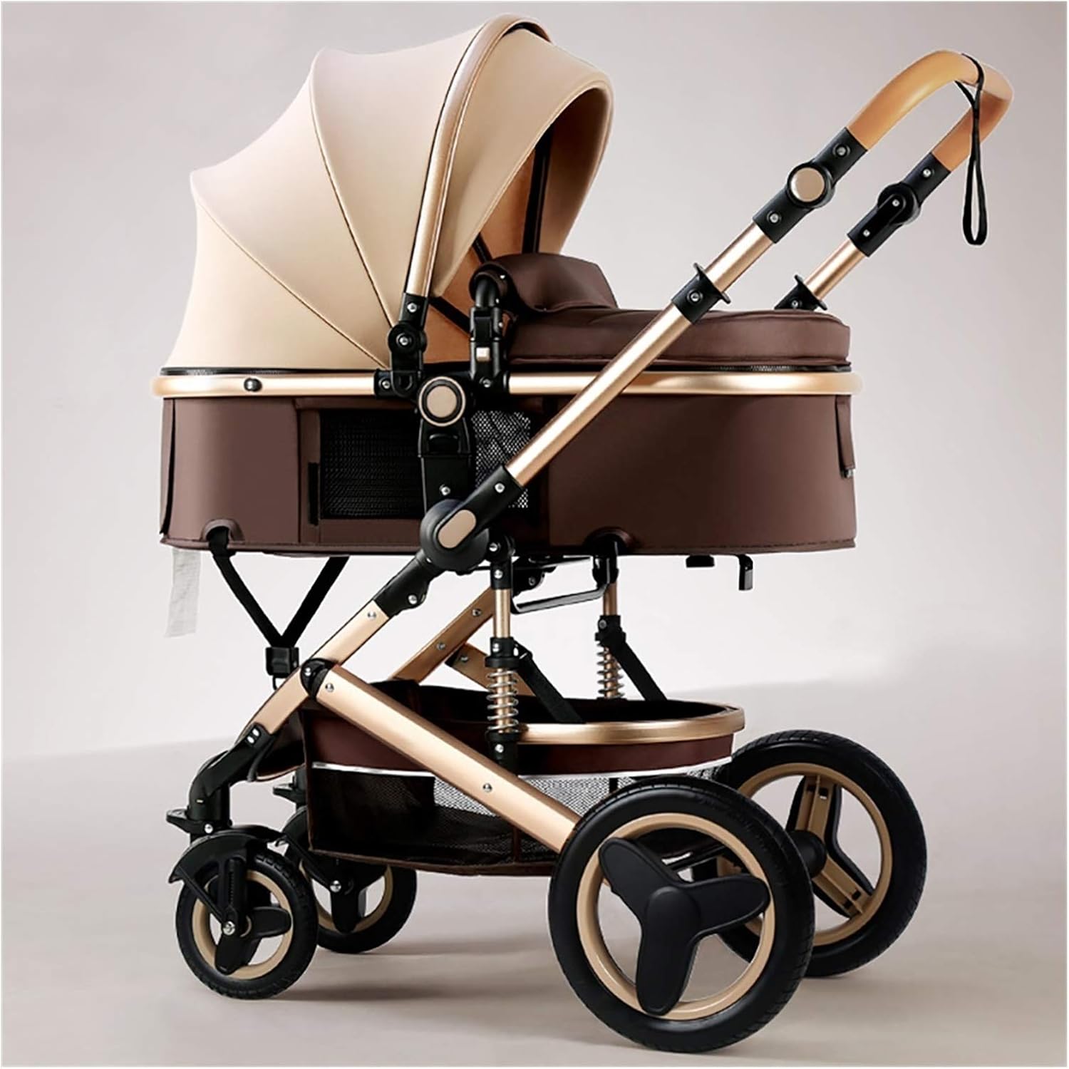 NOVANGUA Carriola para Bebé con Diseño de Amplia Vista, Llantas de Caucho a Prueba de Explosiones, Sistema de Amortiguadores Atenuantes, Asiento con Dirección Ajustable, Reclinable Multi Posición, Toldo Protector Solar, Ventana de Ventilación, Estructura
