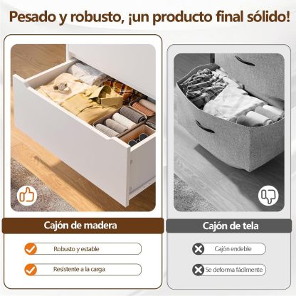 UNKKS Cajonera para Recamara para Hogar Y Oficina, Cómoda de 6 Cajones de Madera y riel de Metal Liso,Cómoda de Madera Grande y Cómoda para Recámara 70 * 40 * 110CM (Negro)
