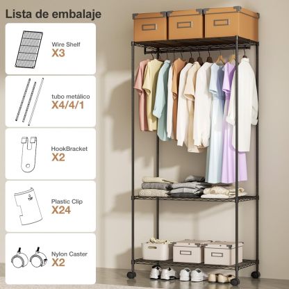 MXLENOBLE Estante de 5 repisas, Estantería de Almacenamiento Ajustable de estantes, Resistente en Ruedas de 4 Pulgadas, Estante Organizador de Metal, Cromado (IC085-B)