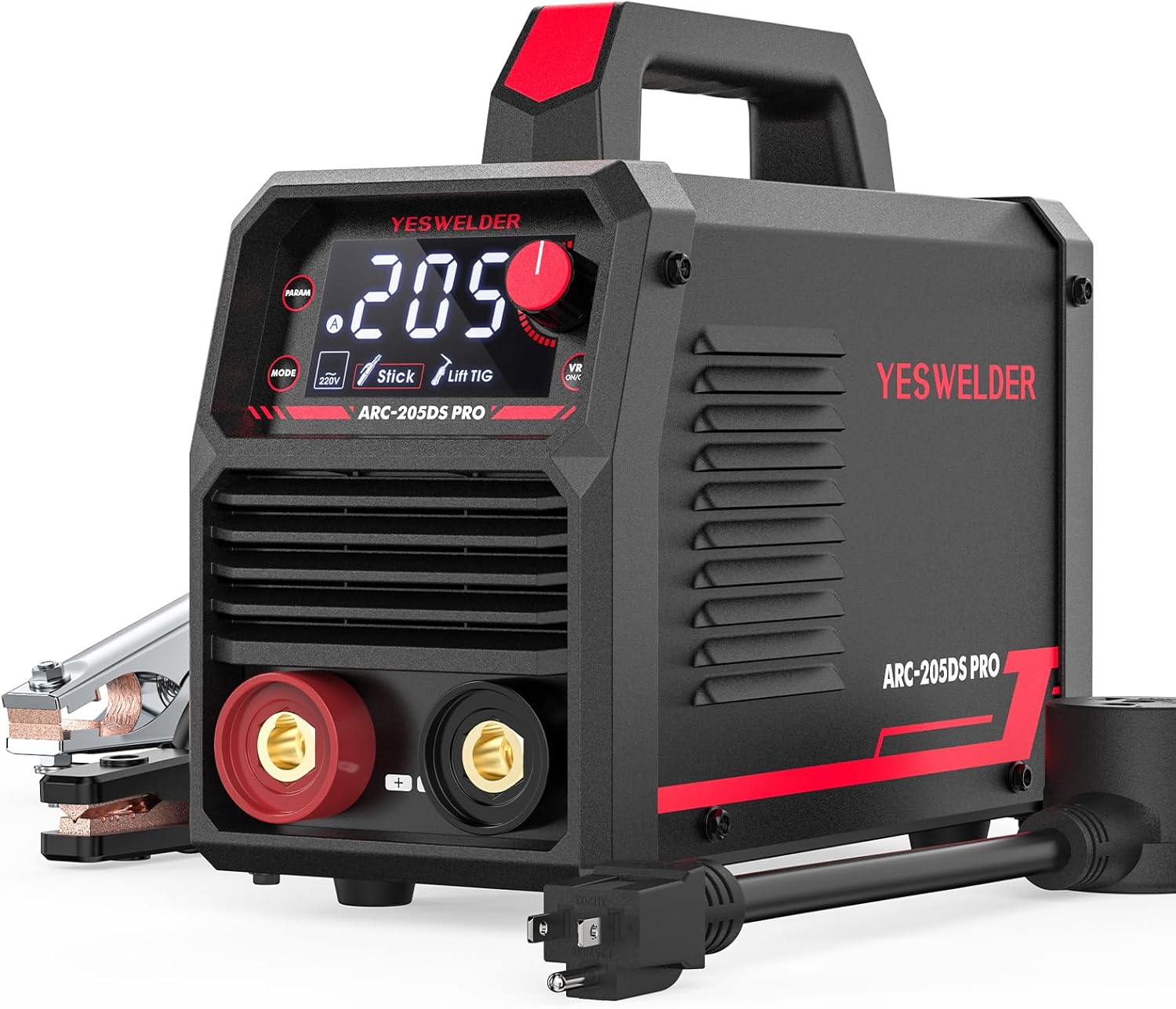 YESWELDER Soldador de barra de 205 amperios con visualización LED grande, máquina de soldadura IGBT, máquina de soldadura de arco MMA portátil de 110 V/220 V de doble voltaje