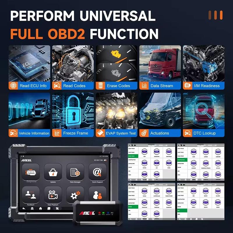 10'' Heavy Duty Truck Scanner Bidirectional Diesel Tool with DPF, ECU Coding, 40+ Resets for Cummins, Detroit, Caterpillar, Volvo, Paccar