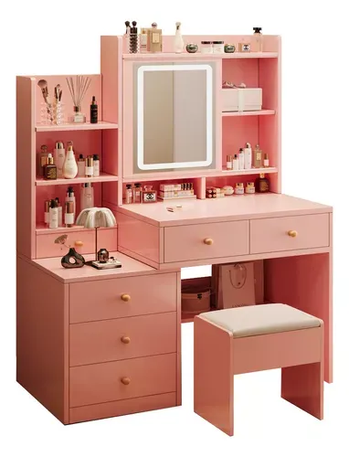 Tocador De Dormitorio Con Sillas Y Espejo De Led Y 6 Cajones 100*40*145 Cm Tocadores De Madera Con Luces Ambueco