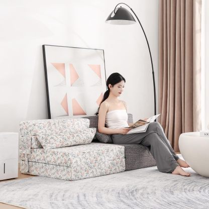 Tiita - Sillón de futón, tamaño individual, sofá cama plegable con almohada, colchón de piso y futón para sala de estar, recámara, uso de invitados, departamento