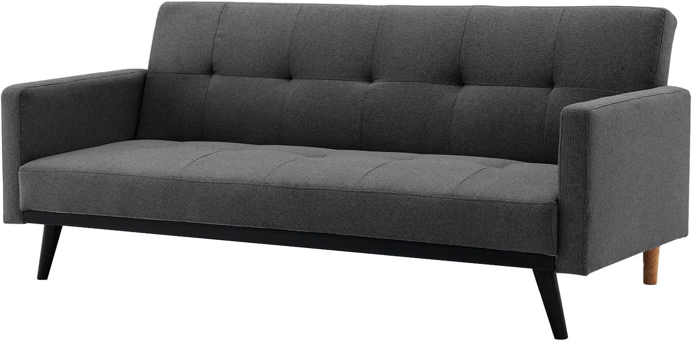 Kingshouse | Sillón Sofá Cama Plegable - Sala Moderna Minimalista - Tapizado Poliéster - Estructura De Madera - Gris Oscuro - 3 Personas - Departamento o Casa