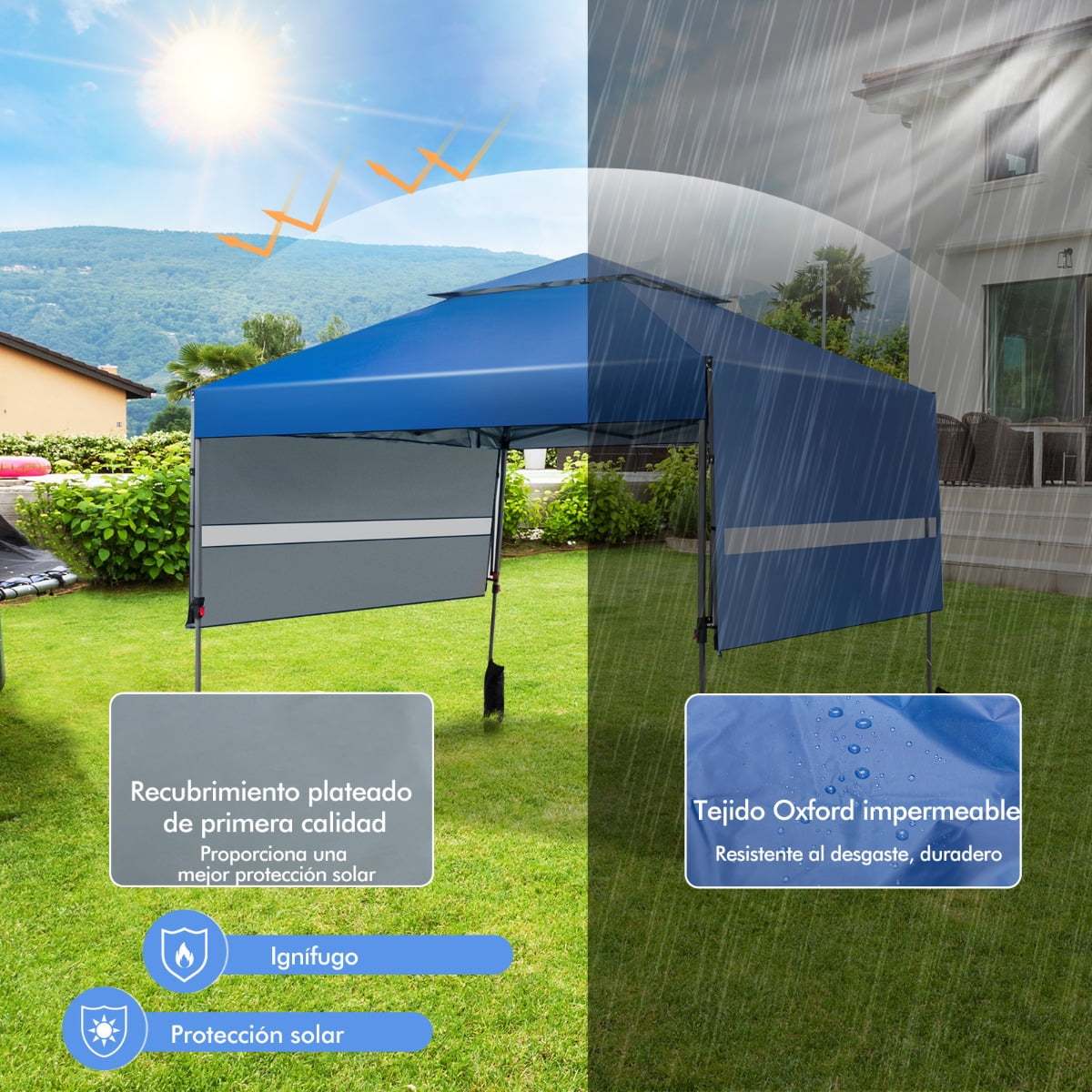Costway 3x3m Pabellón Emergente Instantáneo Plegable para Exterior con Dos Mitades de Toldo Carpa Portátil Ajustable en Altura para Camping