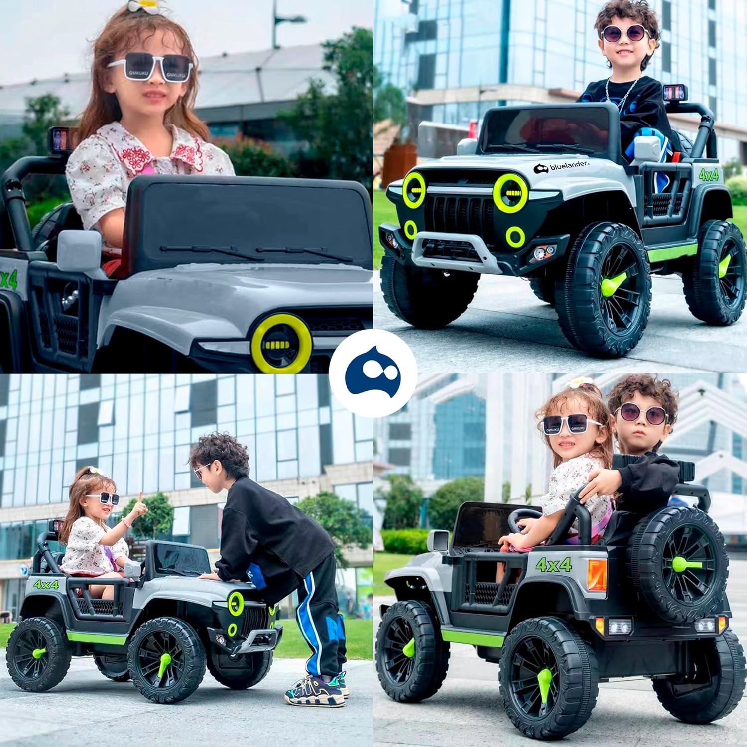 Bluelander Carro Electrico Tipo Jeep Montable Niño Niña, 69*61*105 Cm, Carro Electrico 5 KM/H, Carrito Montable Electrico Musical, Luz Led, Control Remoto, Puerto USB, MIC, Bateria Recargable (Rojo)