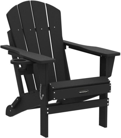 MUCHENGHY Sillas plegables Adirondack, sillas de patio, sillas para hogueras, sillas de exterior, sillas Adirondack de plástico, sillas de césped resistentes a la intemperie con portavasos para terraza, patio trasero, jardín (negro)