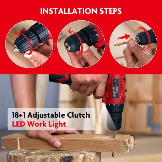 Tool Set with Drill, 108Pcs Cordless Drill Household Power Tools Set with 16.8V Lithium Driver Claw Hammer Wrenches Pliers DIY Accessories Tool Kit