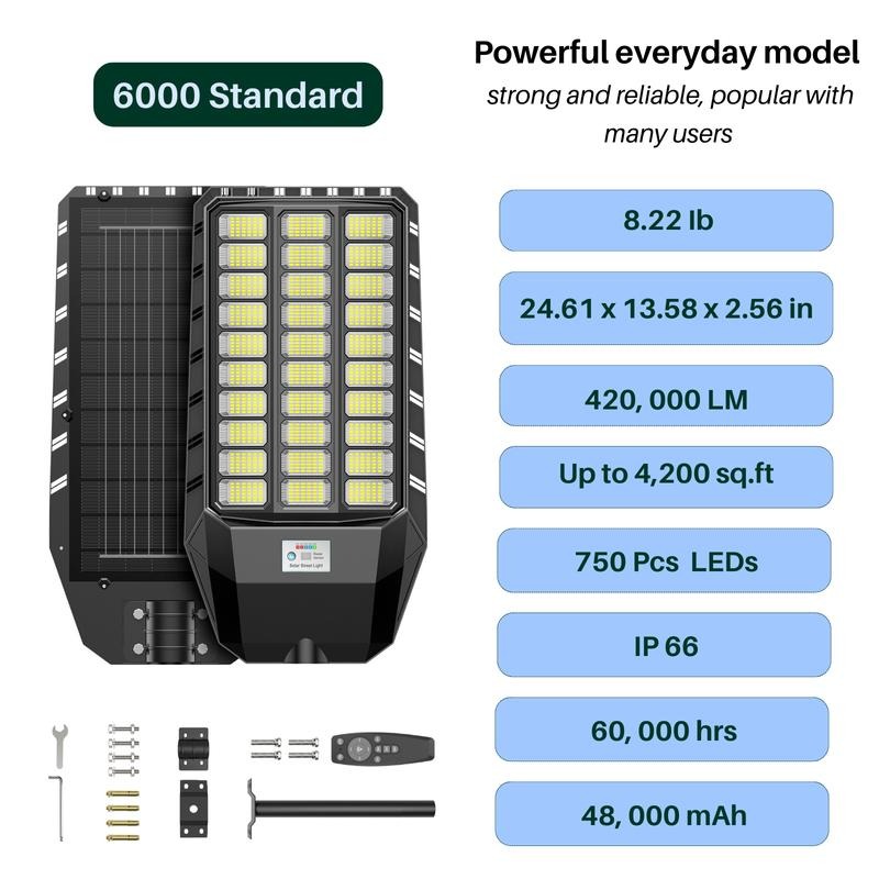 Farola solar con 750 LED, resistente al agua IP66, lámpara LED para exteriores con sensor de movimiento y control remoto, iluminación para jardines y patios (encendido automático al anochecer).