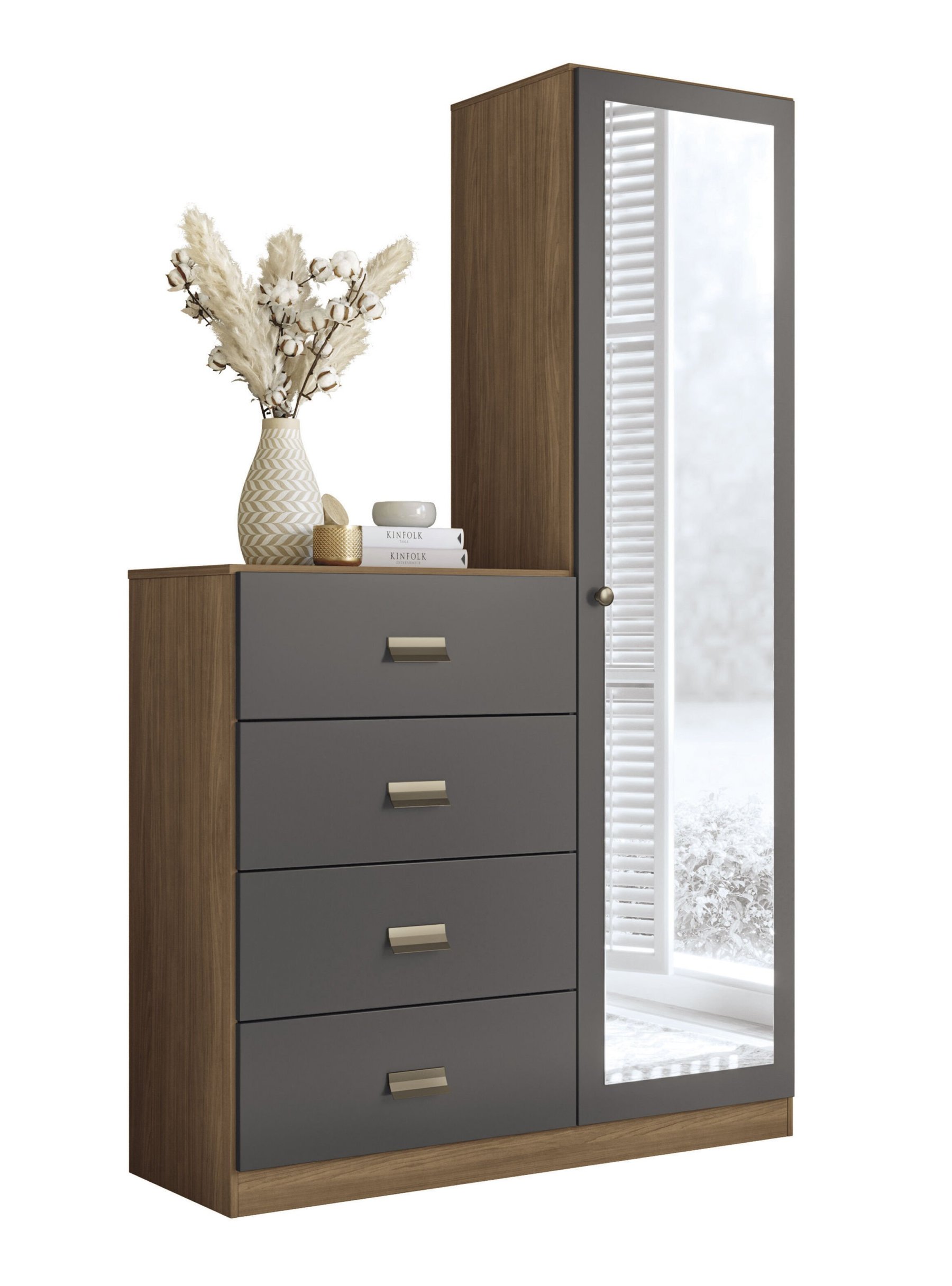 Cómoda Estilo 1 Puerta con espejo 4 Cajones
