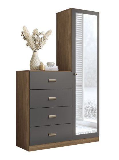Cómoda Estilo 1 Puerta con espejo 4 Cajones