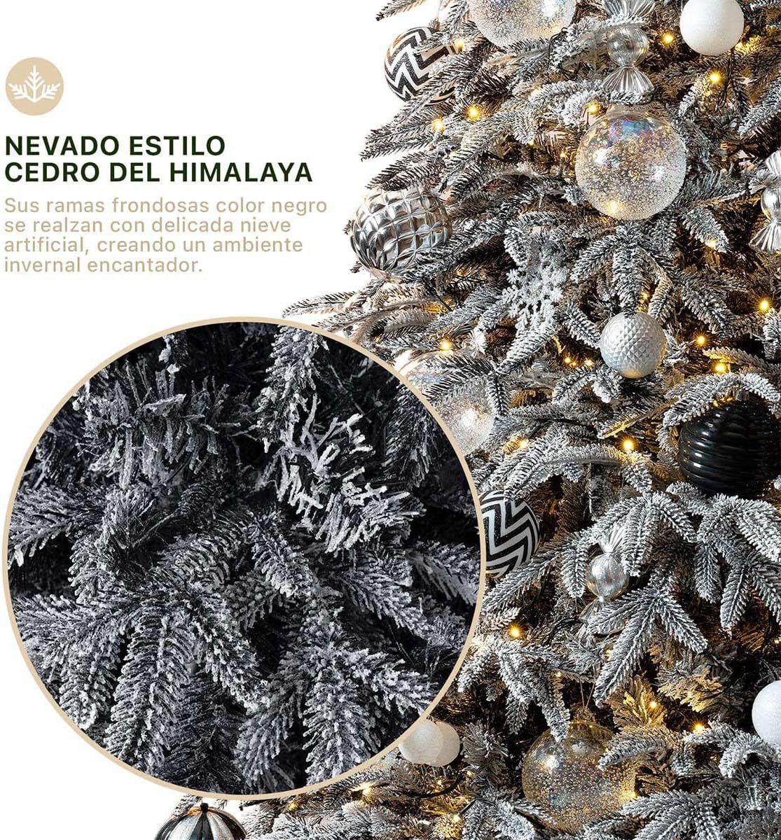 ESQUIMAL Árbol de Navidad Escarchado Ramas PVC y PE, Cedro del Himalaya Frondoso (Verde Nevado, 1.8 m)