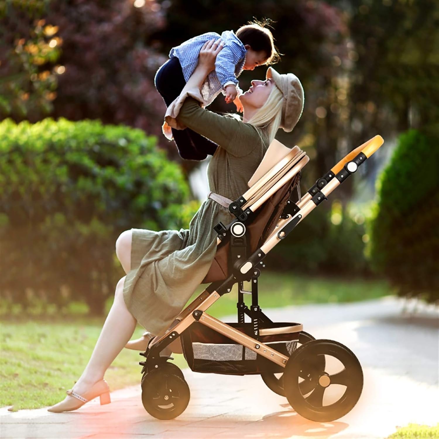 NOVANGUA Carriola para Bebé con Diseño de Amplia Vista, Llantas de Caucho a Prueba de Explosiones, Sistema de Amortiguadores Atenuantes, Asiento con Dirección Ajustable, Reclinable Multi Posición, Toldo Protector Solar, Ventana de Ventilación, Estructura