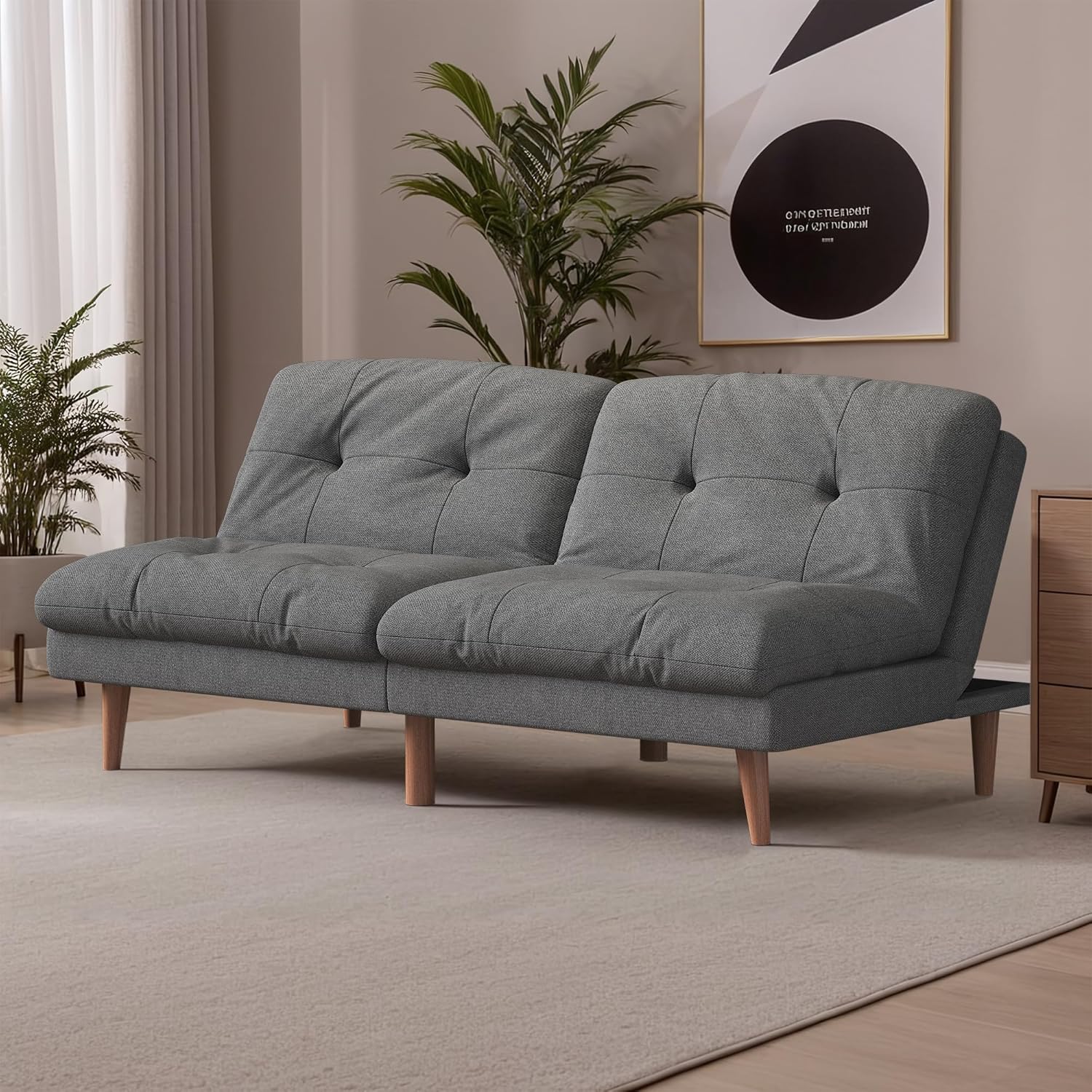 Flamaker Futón sofá cama de tela ajustable, sofá cama para apartamentos pequeños, moderno y convertible, color gris