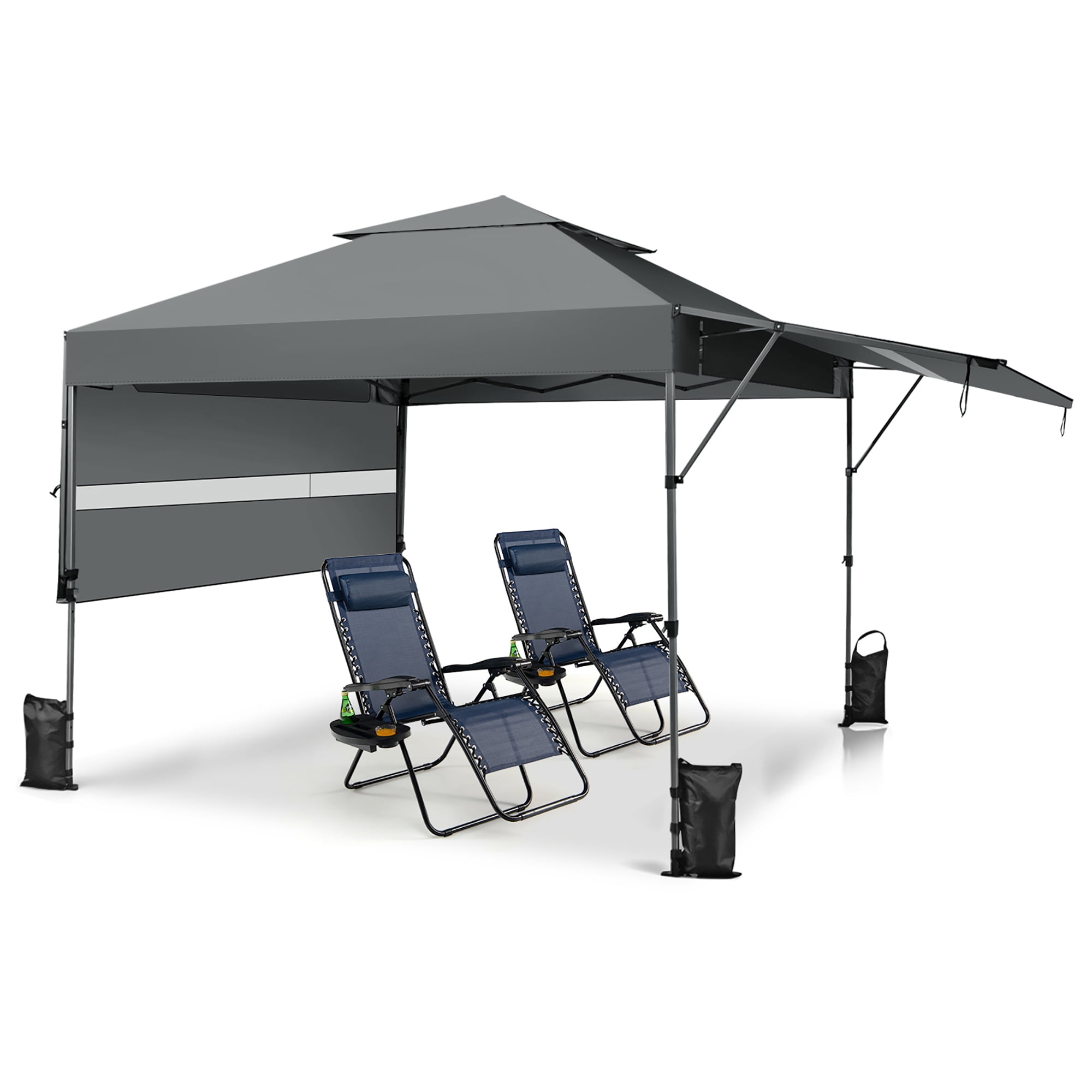 Costway 3x3m Pabellón Emergente Instantáneo Plegable para Exterior con Dos Mitades de Toldo Carpa Portátil Ajustable en Altura para Camping