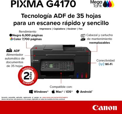 Canon Impresora Multifuncional Inalámbrica MegaTank G4170