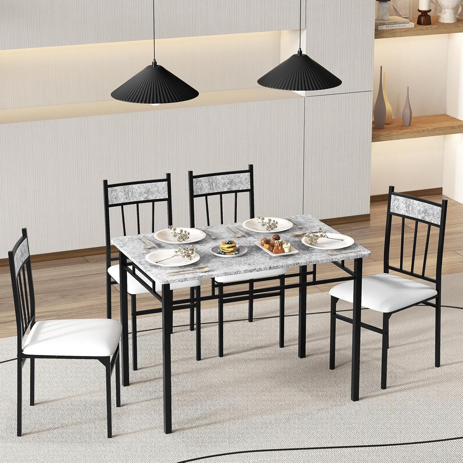 Tangkula - Juego de Mesa de Comedor FR 4, Mesa de Cocina y sillas con Marco de Metal y Asiento Acolchado, Juego de 4 mesas de Comedor y sillas para Comedor, Ahorro de Espacio