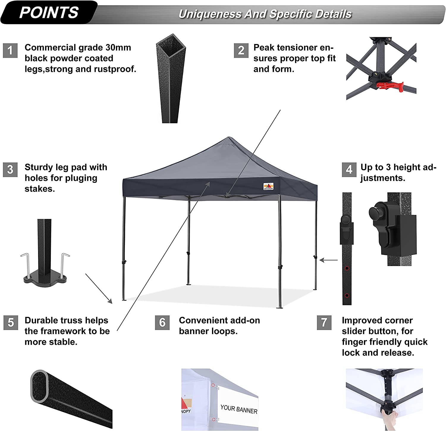 ABCCANOPY Kingkong-Series - Juego de Dosel instantáneo Comercial de 10 x 10 pies (Incluye Bolsa de Transporte de 30 Colores), Azul (Sky Blue)