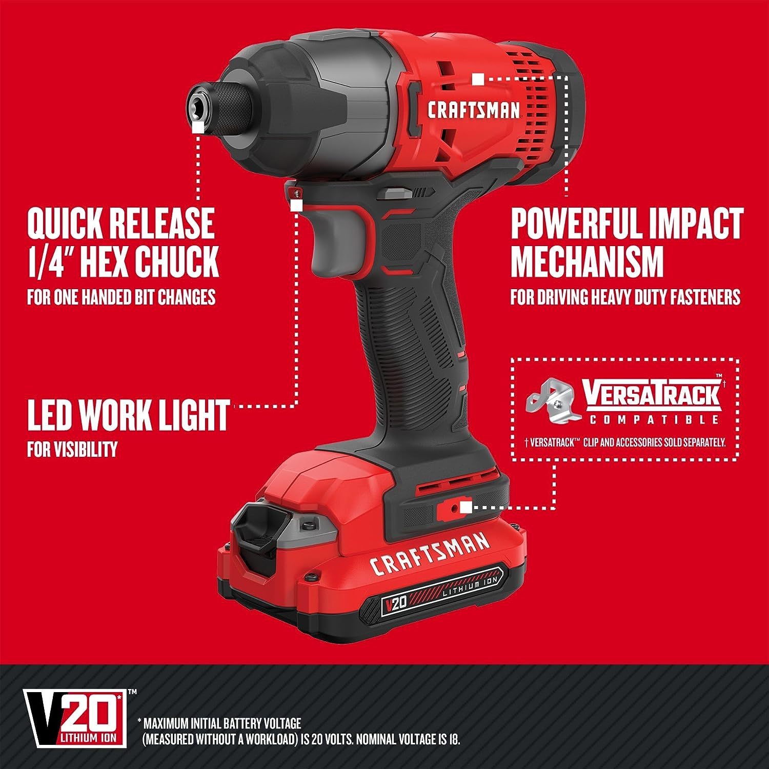 CRAFTSMAN Kit de Herramientas 20V Inalambricas con Taladro Atornillador y Atornilladro de Impacto con 2 Baterías CMCK200C2
