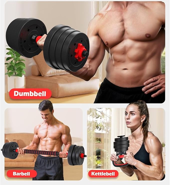 Kit de Pesas y Mancuernas Regulables, Múltiples Opciones 10/20/30/40Kg, con Barra Adicional para Ejercicio en Casa Multi Usos, Set de Mancuernas Ajustables con Varilla de Conexión, con Discos de Pesas Gimnasio