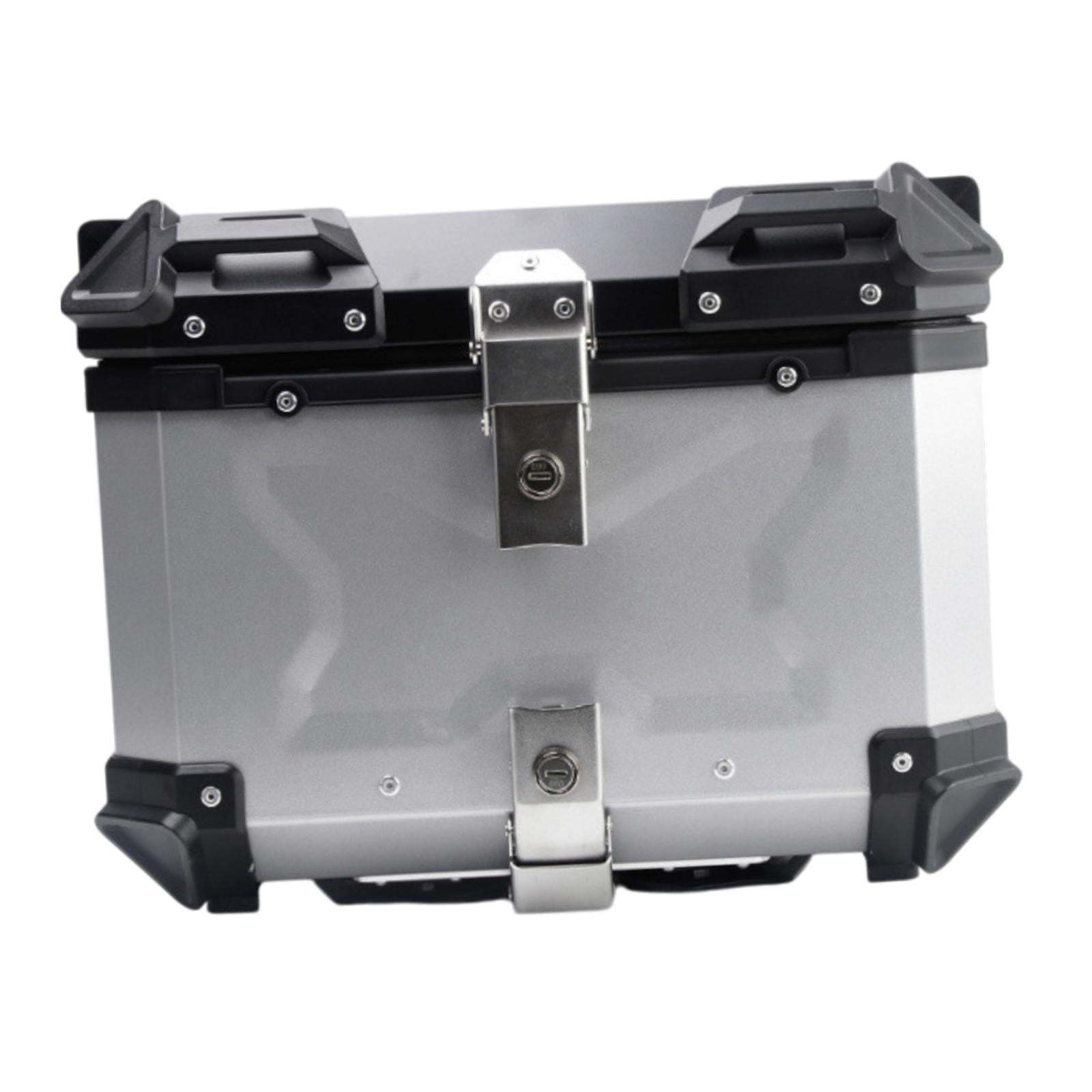 Baúl de motocicleta genérico, caja trasera, organizador de aluminio a prueba de golpes, caja para casco, baúl de almacenamiento de equipaje para 45L Plata