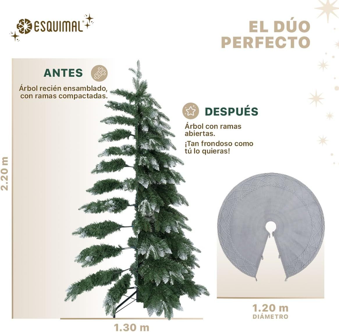 ESQUIMAL Árbol de Navidad Escarchado Follaje Mixto, Pino Navideño con Nieve Artificial (Verde Puntas Nevadas, 1.80 m)