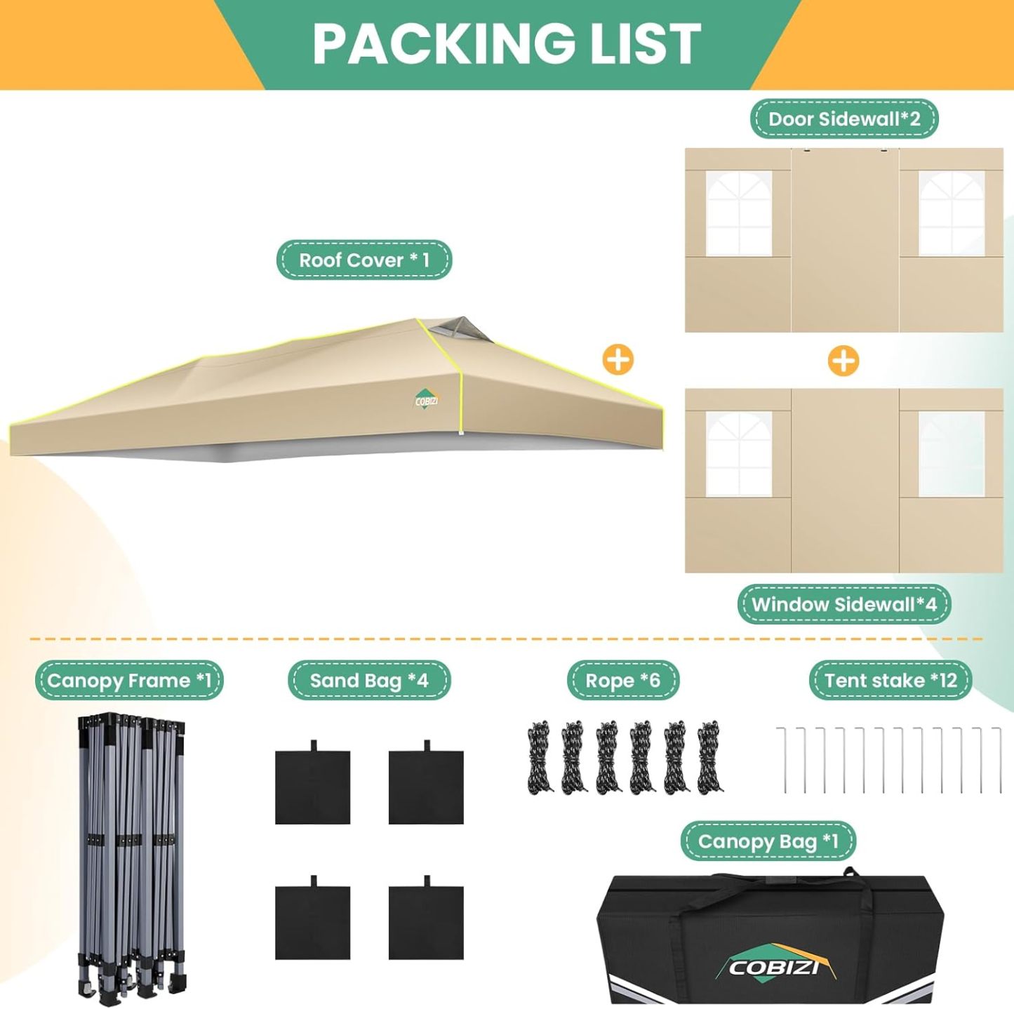 COBIZI - Tienda de campaña desplegable de 10 x 20 Pulgadas, Tienda de campaña instantánea Comercial para Bodas, Fiestas con 3 Altura Ajustable, toldo Ez Up para Exteriores, Impermeable, UPF50+ con