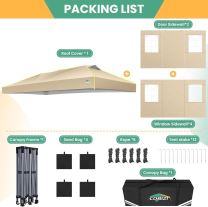 COBIZI - Tienda de campaña desplegable de 10 x 20 Pulgadas, Tienda de campaña instantánea Comercial para Bodas, Fiestas con 3 Altura Ajustable, toldo Ez Up para Exteriores, Impermeable, UPF50+ con