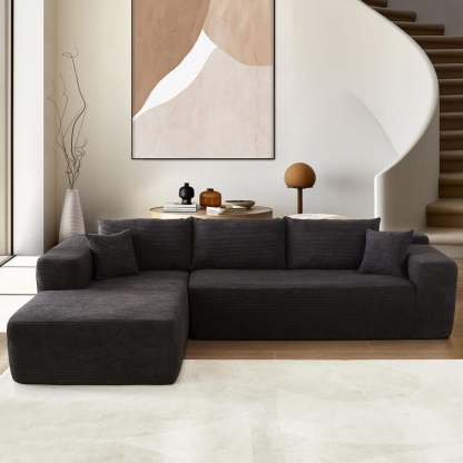 【2 Packages Shipping】Ovios 104" Plush Corduroy Cloud Velvet Modular Couch with Chaise, No Assembly Required - L-Shaped Sectional Sofa Set with Flexible Configuration - 104"W x 67.7"D x 30"H, 3 Seater