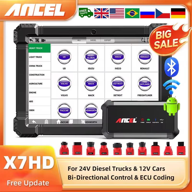 10'' Heavy Duty Truck Scanner Bidirectional Diesel Tool with DPF, ECU Coding, 40+ Resets for Cummins, Detroit, Caterpillar, Volvo, Paccar