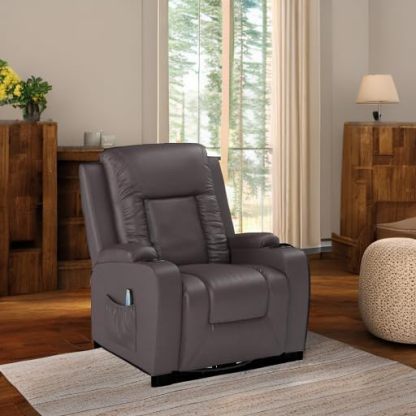 COMHOMA - Silla reclinable giratoria, mecedora de poliuretano para adultos, con masaje y calor, portavasos, bolsillos laterales, para sala de estar y recámara
