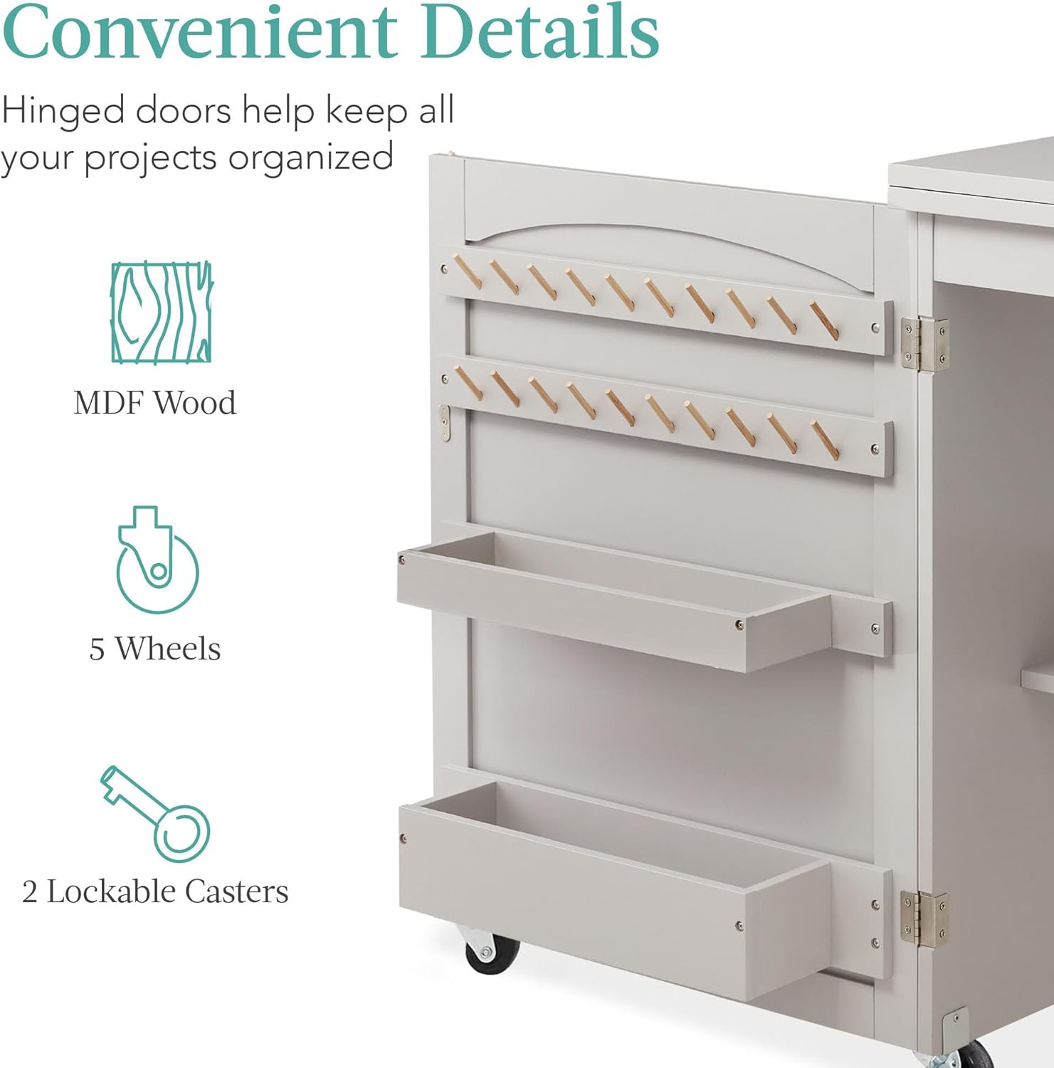 Best Choice Products - Mesa de coser plegable multiusos, estación de manualidades, diseño compacto, ruedas, estantes, almacenamiento, clavijas, puertas magnéticas, pomos de puerta de metal, blanca