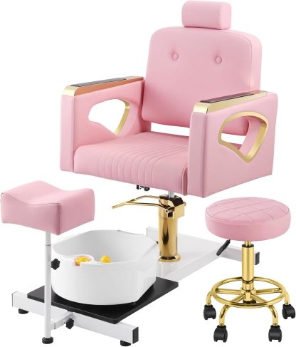 Hicomony - Silla de pedicura de spa rosa sin fontanería para tecnología de uñas, taburete de pedicura rodante, rotación de 360 °, unidad portátil de estación de pedicura de belleza, spa, sala de estar