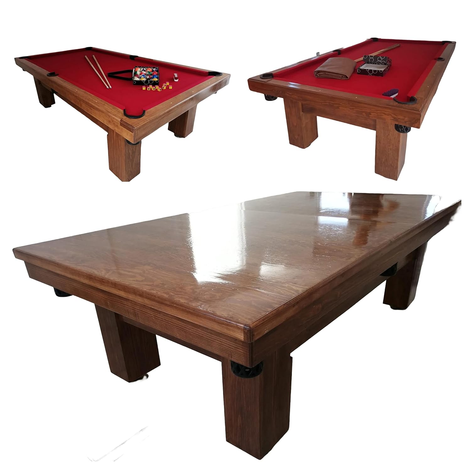 Mesa de Billar con Cubierta para Comedor Hecha a Mano en México Mesas Profesionales (Rojo)