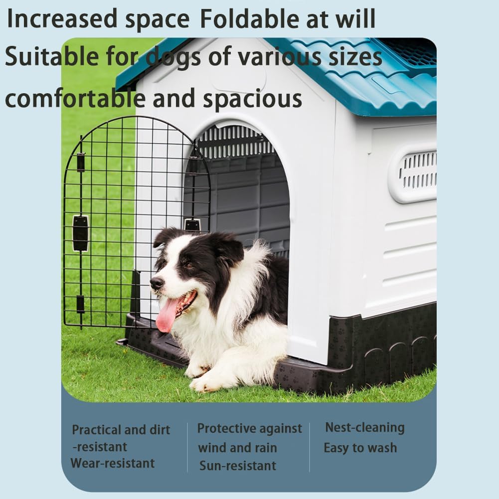 JIUSILIFE Casa Grande para Perros, Casa para Perros Tanto para Interior como para Exterior, con Techo Solar Ajustable Y Base Elevada, Fácil Montar, con Aseo, Casa Plegable Impermeable,Gray,M