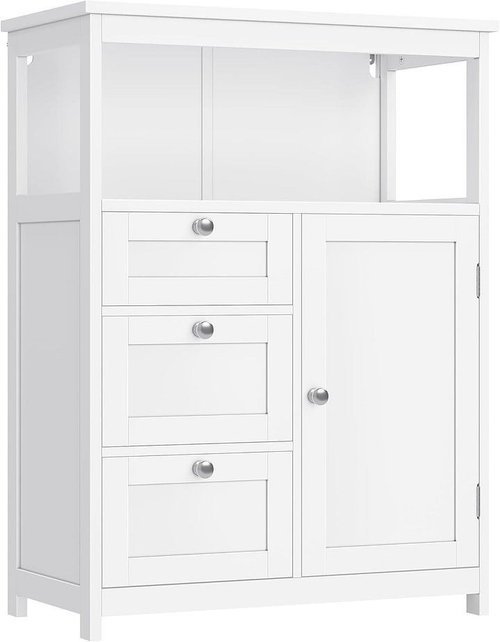 VASAGLE UBBC542P31V1 - clóset de Almacenamiento de baño no Empotrado con 3 cajones, Estante Ajustable, 11.8 x 23.6 x 31.5 Pulgadas, Color Blanco