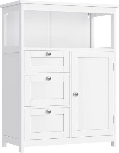 VASAGLE UBBC542P31V1 - clóset de Almacenamiento de baño no Empotrado con 3 cajones, Estante Ajustable, 11.8 x 23.6 x 31.5 Pulgadas, Color Blanco