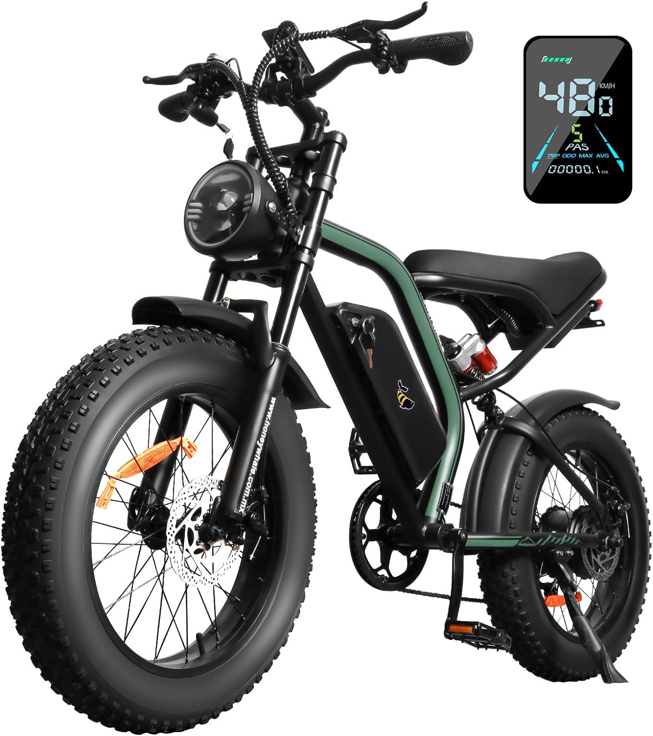 HONEYWHALE K6 Bicicleta Electrica para Adultos, Moto Bicicleta de Montaña de 7 Velocidades, Potencia del Motor 1080 W, Velocidad Máxima 48KM/H, Autonomía 40-45KM, Batería (48V, 15AH)