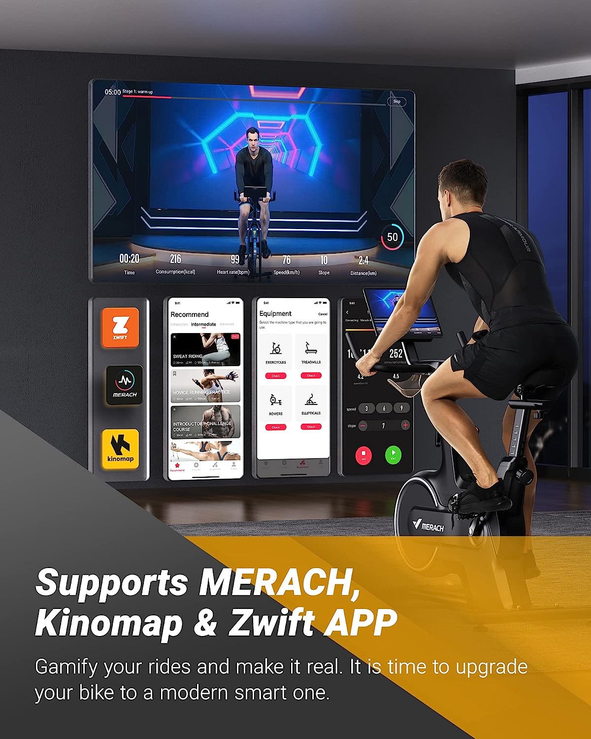 Bicicleta Estatica de Interior, MERACH Bicicleta Spinning en Casa con Resistencia magnética y Automática, Bicicleta Fija Bluetooth con Seguimiento de Datos de APP y Soporte iPad——trapo del polvo