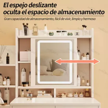 Tocador De Dormitorio Con Sillas Y Espejo De Led Y 6 Cajones 100*40*145 Cm Tocadores De Madera Con Luces Ambueco