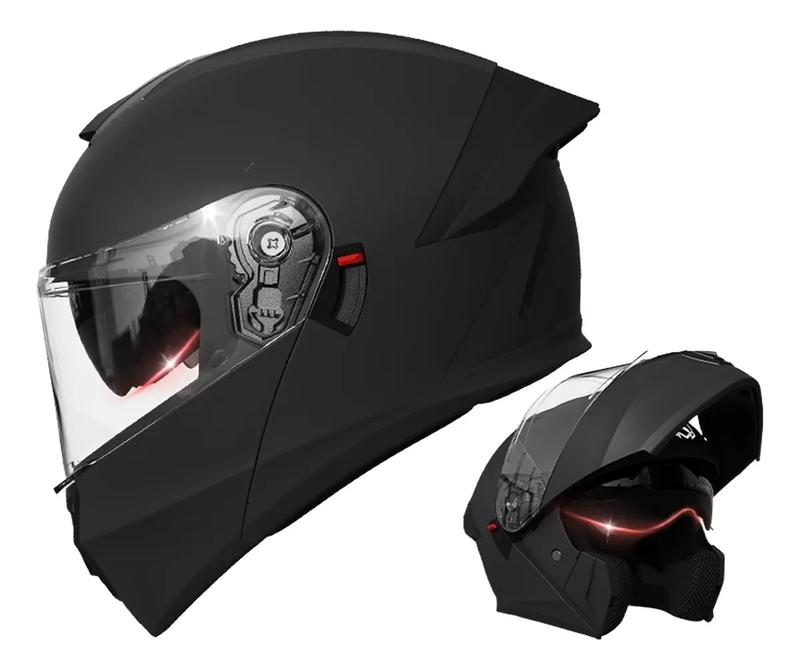 Mica Casco Abatible Moto Deportivo Dot Azul Oscuro Monocolor Certificado Doble Visera Antirrayas Antiruido Ventilación Completa Seguridad Profesional Negro Mate
