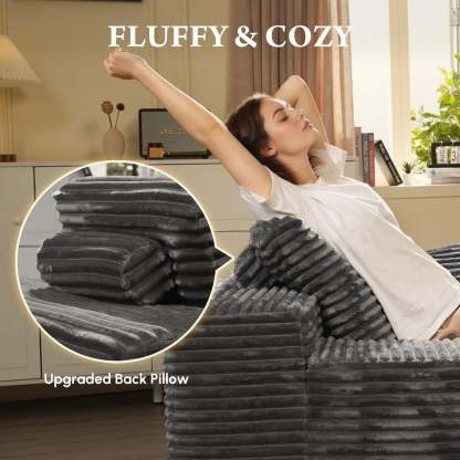 【2 Packages Shipping】Ovios 104" Plush Corduroy Cloud Velvet Modular Couch with Chaise, No Assembly Required - L-Shaped Sectional Sofa Set with Flexible Configuration - 104"W x 67.7"D x 30"H, 3 Seater