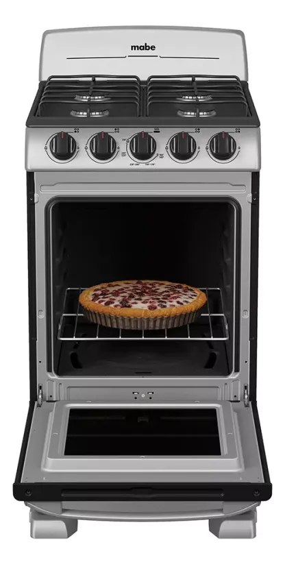 Estufa Mabe Em5032baps1 A Gas 4 Quemadores Plateada 120v Puerta Con Visor