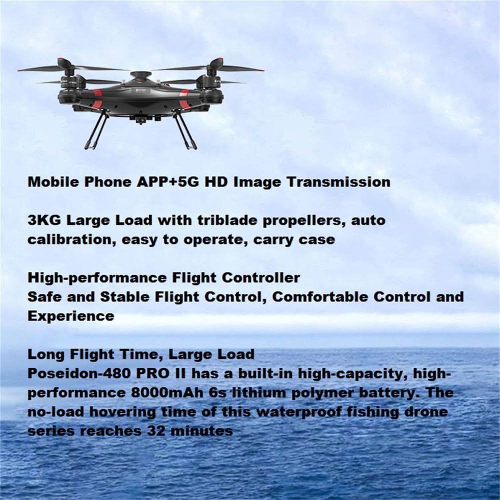 Drone de pesca con cámara 4K con liberación automática de cebo de caída, 33 minutos con GPS, carga útil de 6.6 lbs, drones impermeables para adultos pescadores (hélices de batería