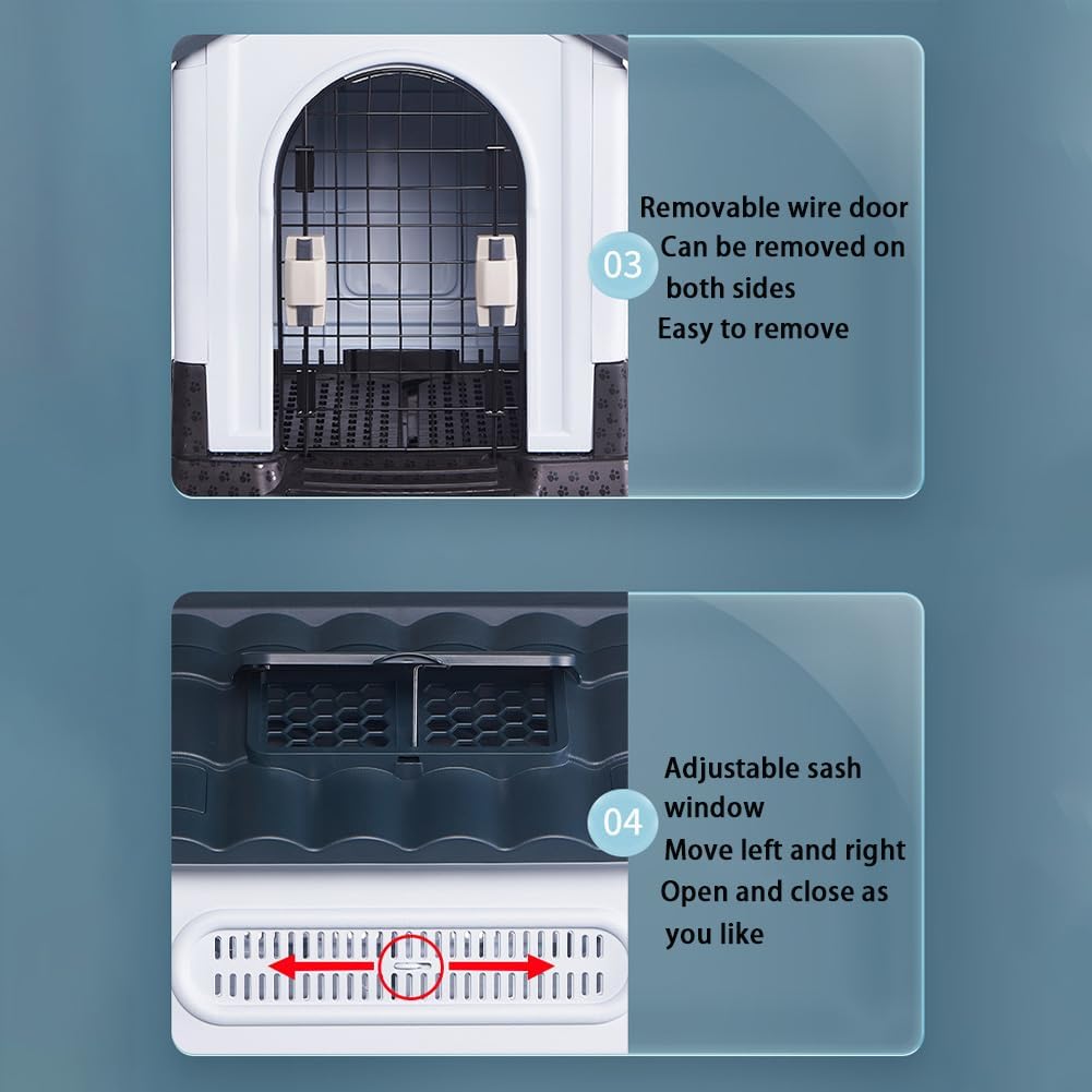 JIUSILIFE Casa Grande para Perros, Casa para Perros Tanto para Interior como para Exterior, con Techo Solar Ajustable Y Base Elevada, Fácil Montar, con Aseo, Casa Plegable Impermeable,Gray,M